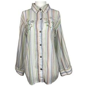 Alfred Dunner Womens Button Up Shirt Size 16 Embroidered Floral Ladies Top